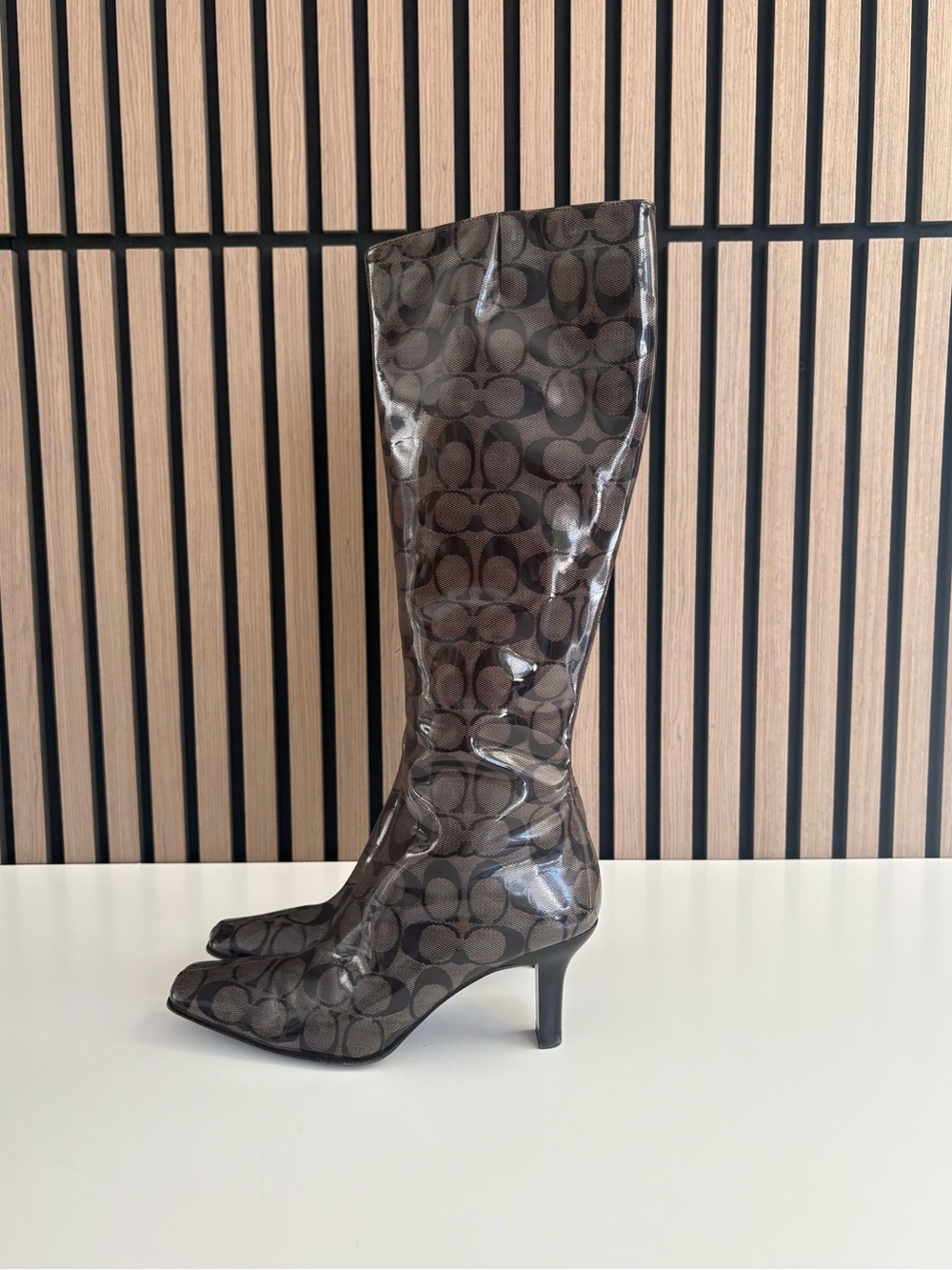 Auth VTG Y2K COACH Plastic Coated Leather Boots